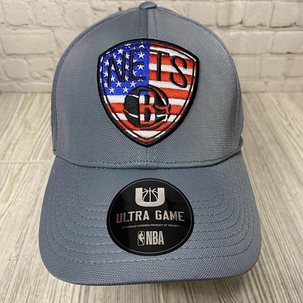 NBA Ultra Brooklyn Nets US Flag Logo Flex Hat Cap Gray One Size New